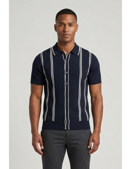 Nerovago cardigan polo a bottoni mezza manica con righe 661066-NV [3790538e]