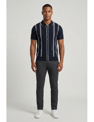 Nerovago cardigan polo a bottoni mezza manica con righe 661066-NV [59abd187]
