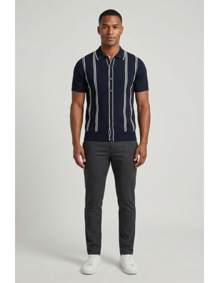 Nerovago cardigan polo a bottoni mezza manica con righe 661066-NV [59abd187]