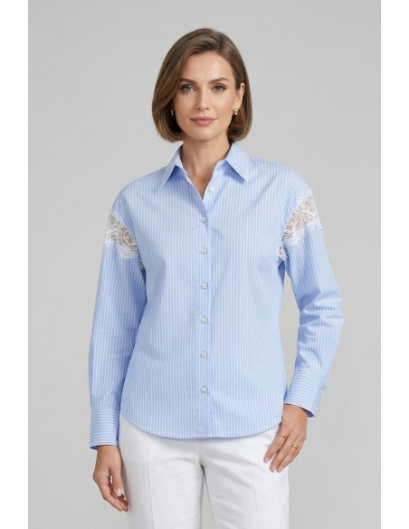 PDK camicia a righe con inserti in pizzo 056883 [8d13aa1d]