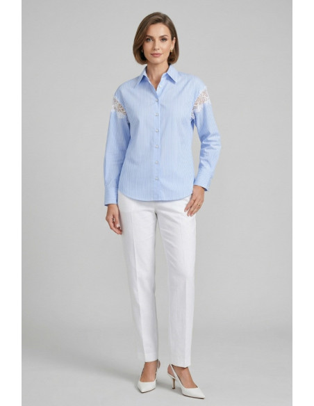 PDK camicia a righe con inserti in pizzo 056883 [e3282814]