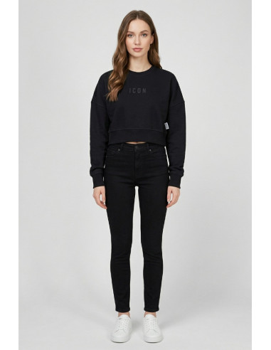 Icon felpa cropped girocollo in cotone stretch IDF010 [ed45d6dd]