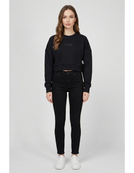 Icon felpa cropped girocollo in cotone stretch IDF010 [ed45d6dd]