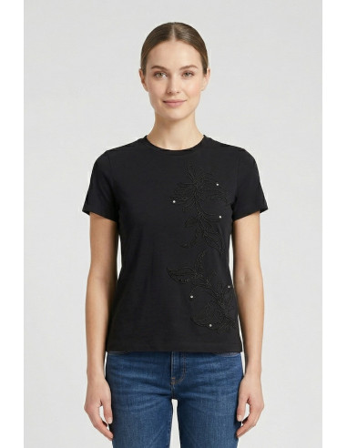PDK t-shirt in cotone con ricamo floreale 3297P4586 [bc0d077c]