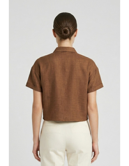 PDK camicia cropped mezza manica con taschino 057011 [4df6d793]