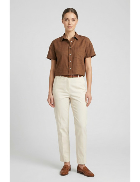 PDK camicia cropped mezza manica con taschino 057011 [faeb1697]