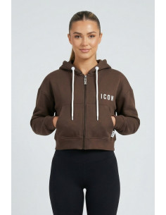 Icon felpa cropped in cotone stretch con cappuccio e stampa logo IDF005 [967a9e3d]