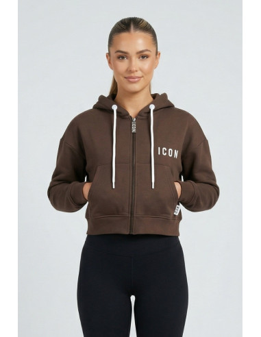 Icon felpa cropped in cotone stretch con cappuccio e stampa logo IDF005 [967a9e3d]