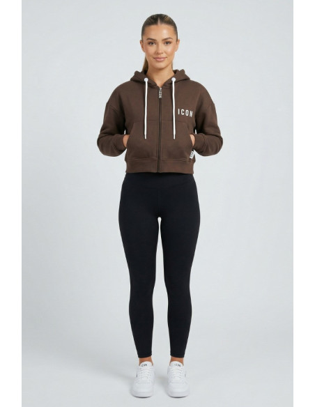 Icon felpa cropped in cotone stretch con cappuccio e stampa logo IDF005 [f8411c34]