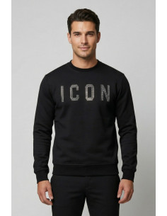 Icon felpa girocollo in misto viscosa stretch con logo borchiato IUF026 [36b075f2]