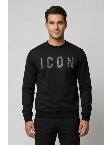 Icon felpa girocollo in misto viscosa stretch con logo borchiato IUF026 [36b075f2]