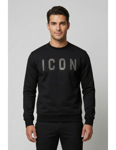 Icon felpa girocollo in misto viscosa stretch con logo borchiato IUF026 [36b075f2]
