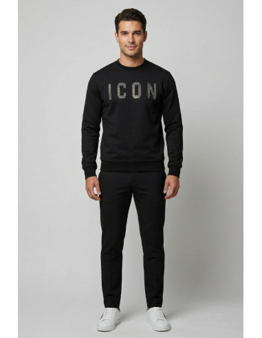 Icon felpa girocollo in misto viscosa stretch con logo borchiato IUF026 [588bf7fb]