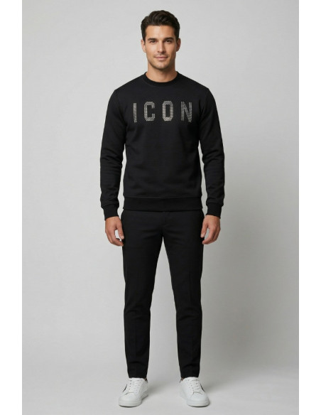 Icon felpa girocollo in misto viscosa stretch con logo borchiato IUF026 [588bf7fb]