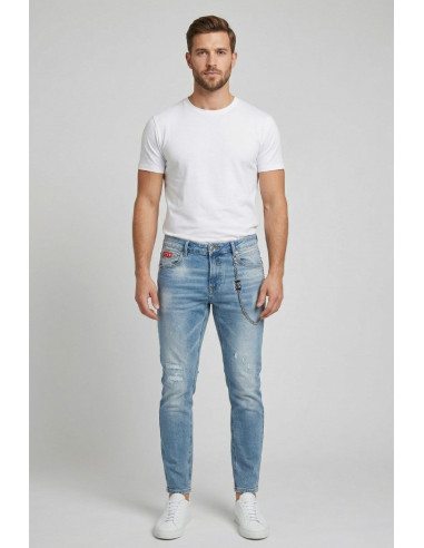 Icon jeans slim fit in denim con stampa logo posteriore Rhode Island IUD003 [ae7a9ebe]