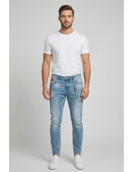 Icon jeans slim fit in denim con stampa logo posteriore Rhode Island IUD003 [ae7a9ebe]