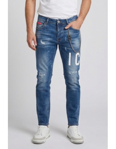 Icon jeans slim fit in denim con logo fronte/retro Rhide Island IUD009 [6808842f]
