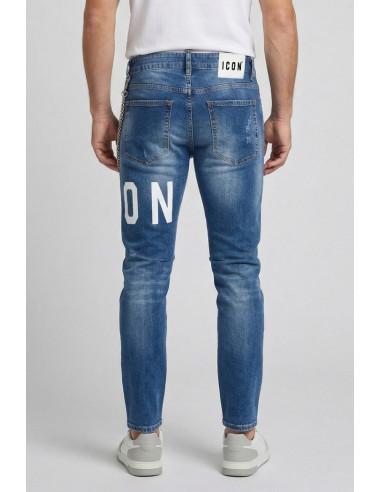 Icon jeans slim fit in denim con logo fronte/retro Rhide Island IUD009 [b12ec722]