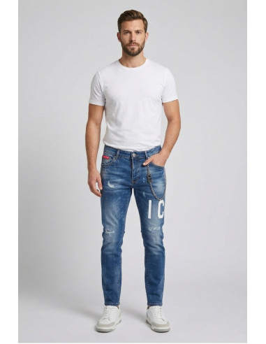 Icon jeans slim fit in denim con logo fronte/retro Rhide Island IUD009 [06330626]