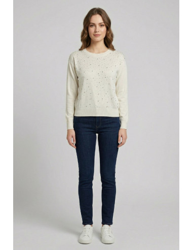 Fresh Flower maglia girocollo in misto viscosa con applicazioni FD468 [8900ba4b]