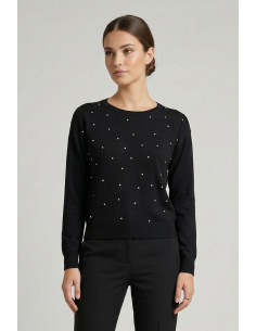 Fresh Flower maglia girocollo in misto viscosa con applicazioni FD468 [cc3980ce]
