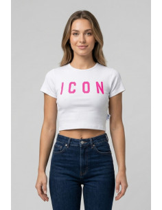 Icon t-shirt cropped in jersey stretch con maxi stampa logo IDT005 [94e21246]