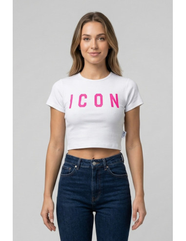 Icon t-shirt cropped in jersey stretch con maxi stampa logo IDT005 [94e21246]