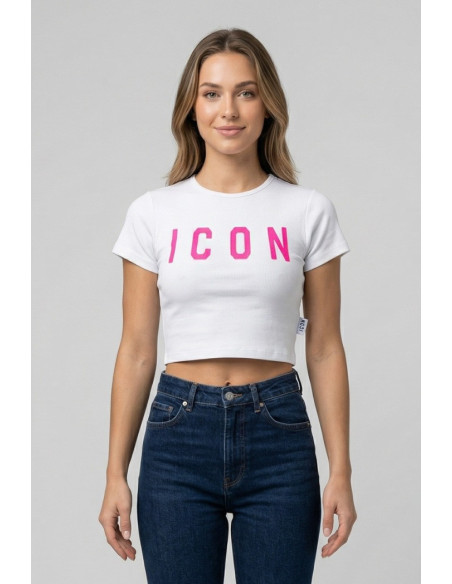 Icon t-shirt cropped in jersey stretch con maxi stampa logo IDT005 [94e21246]