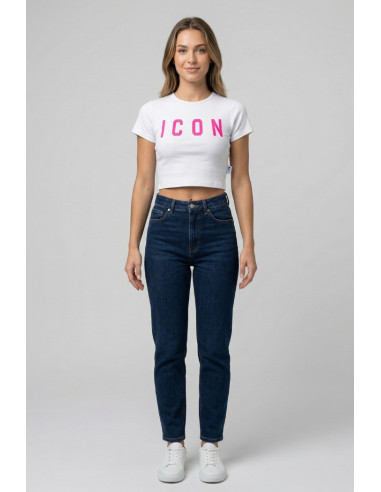 Icon t-shirt cropped in jersey stretch con maxi stampa logo IDT005 [fad9904f]