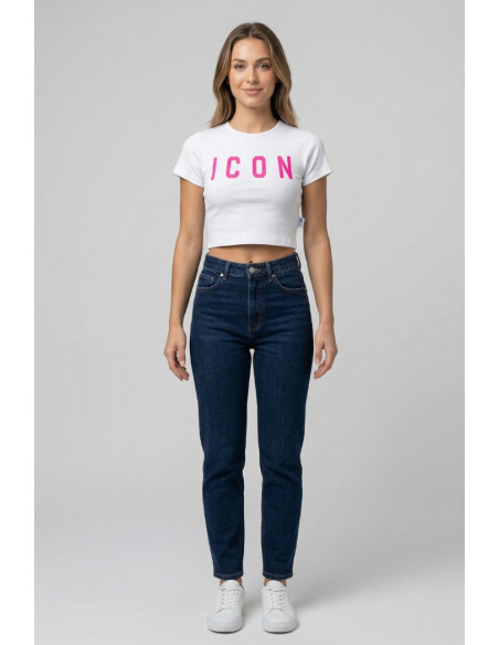 Icon t-shirt cropped in jersey stretch con maxi stampa logo IDT005 [fad9904f]