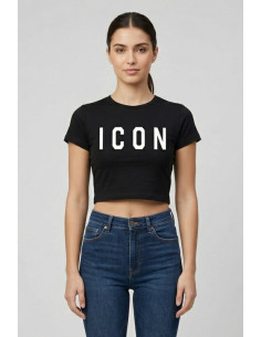 Icon t-shirt cropped in jersey stretch con maxi stampa logo IDT005 [bfe0aaca]