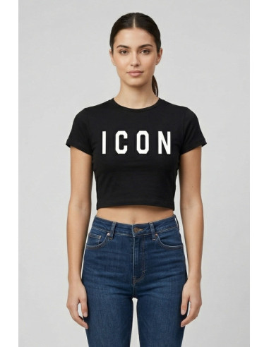 Icon t-shirt cropped in jersey stretch con maxi stampa logo IDT005 [bfe0aaca]