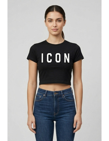 Icon t-shirt cropped in jersey stretch con maxi stampa logo IDT005 [bfe0aaca]