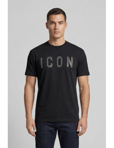 Icon t-shirt in cotone con logo borchiato IUT025 [afcf5a90]