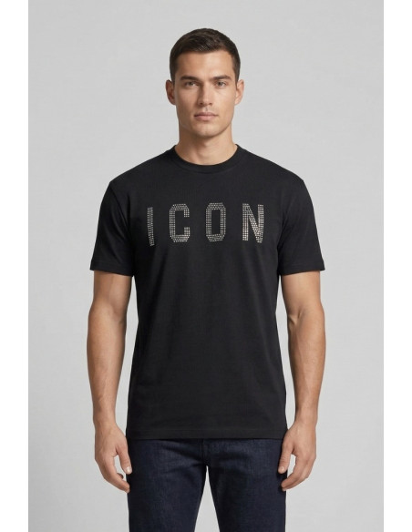 Icon t-shirt in cotone con logo borchiato IUT025 [afcf5a90]