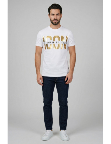 Icon t-shirt in cotone con logo oro IUT022 [501e46fc]
