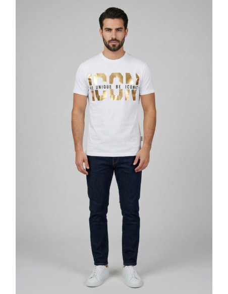 Icon t-shirt in cotone con logo oro IUT022 [501e46fc]
