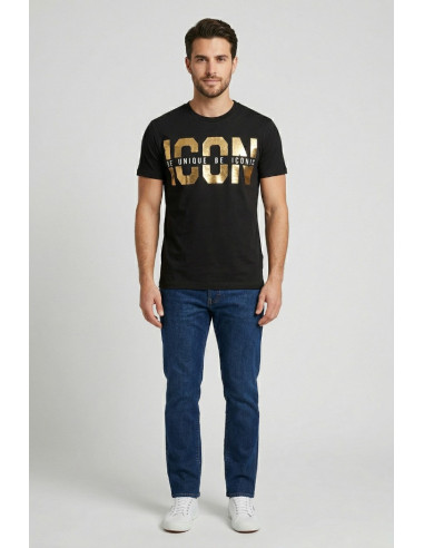 Icon t-shirt in cotone con logo oro IUT022 [7b1cfe70]