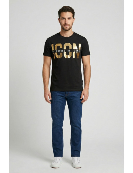 Icon t-shirt in cotone con logo oro IUT022 [7b1cfe70]