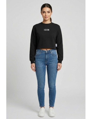 Icon felpa girocollo in cotone stretch con stampe logo IDF007 [60bbfbe0]