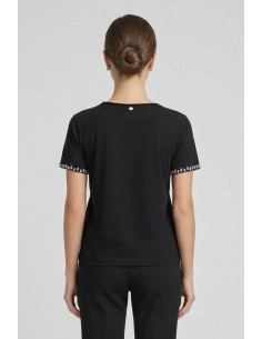 Fresh Flower t-shirt in cotone con strass su scollo e maniche FD556 [8b29de4c] 2