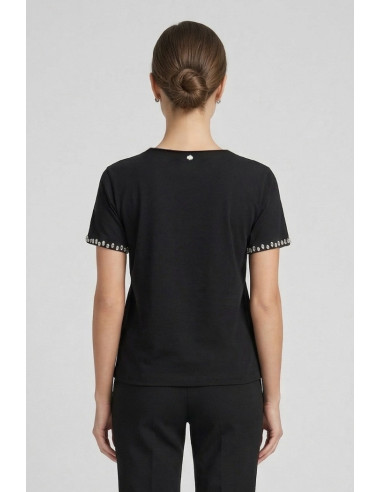 Fresh Flower t-shirt in cotone con strass su scollo e maniche FD556 [520f9d41]