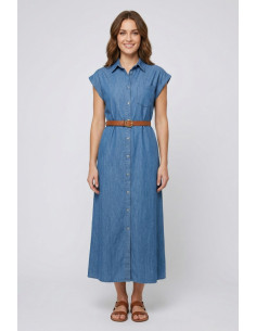 PDK abito lungo in chambray denim 056979 [7ba4fcf2]