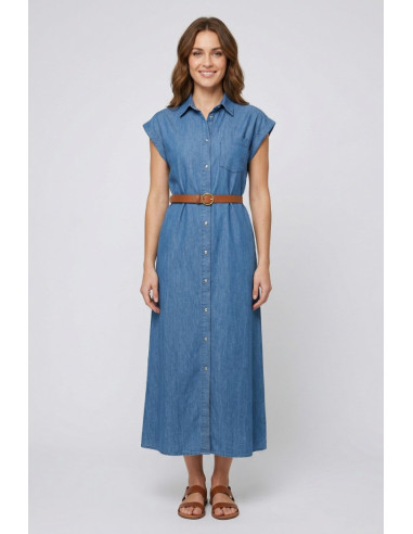 PDK abito lungo in chambray denim 056979 [7ba4fcf2]
