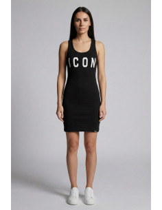 Icon abito canotta in cotone stretch con maxi stampa logo IDA002 [b99fe6f3]