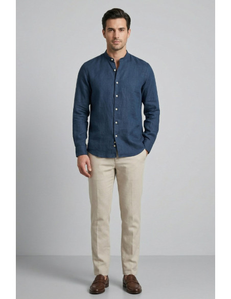 Guy camicia collo coreano in lino Custom909x-1211 M50089 [dce413af]