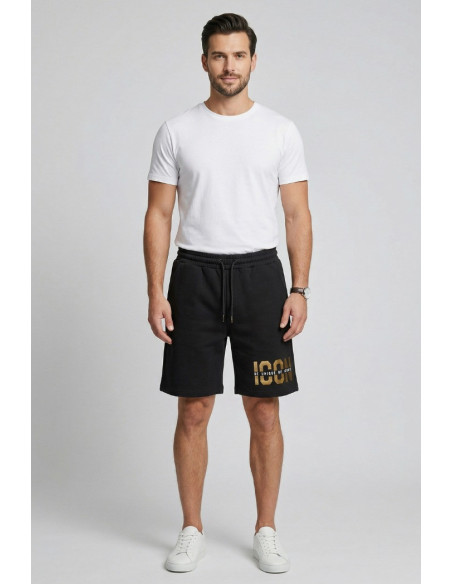 Icon bermuda in cotone stretch con stampa logo oro IUB019 [f30b865d]
