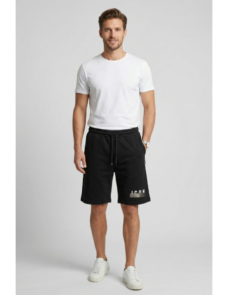 Icon bermuda in cotone stretch con stampa logo effetto scotch IUB018 [9b295e1c]