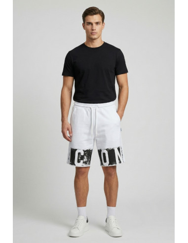 Icon bermuda in cotone stretch con stampa logo effetto pittura IUB023 [93bcef1b]