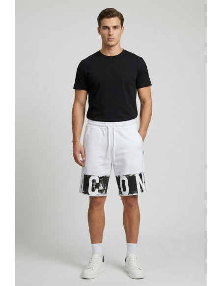 Icon bermuda in cotone stretch con stampa logo effetto pittura IUB023 [93bcef1b]